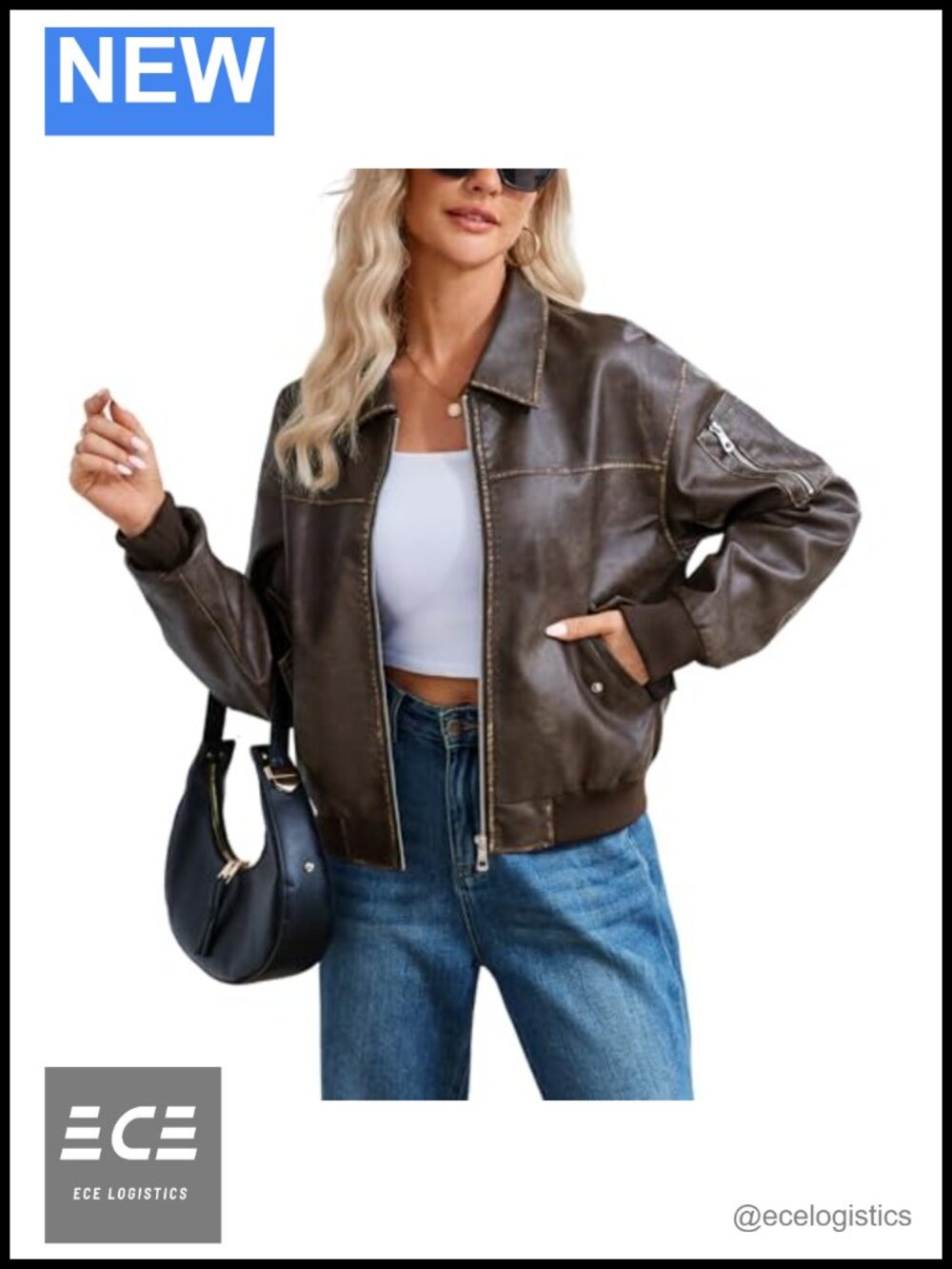 Faux Leather Bomber Jacket Oversized Zip Front Cocoon Coat
